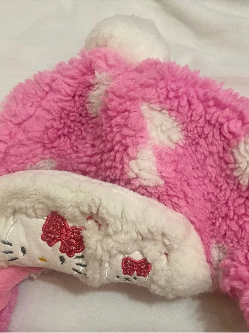 Hello Kitty Plush Pink and White Polka Dot Hooded Scarf